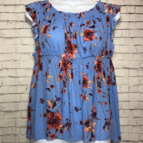 Free People Tops - We The Free Floral Blouse Blue Sky Combo Size Small